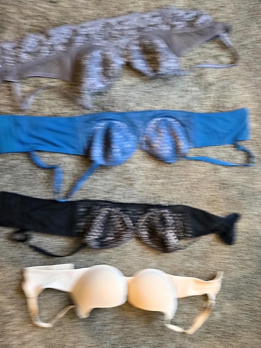 Bra 4-Piece Set in Black & Blue, Gray And Beige